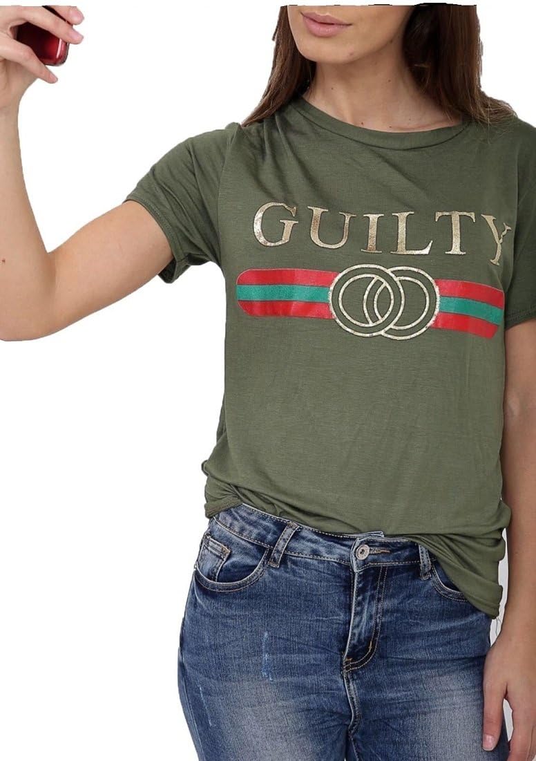 ZET Women's Ladies LIBERTIE Queen Guilty Bonjour Slogan Striped Print T-Shirts Top UK Size 8-26