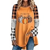Womens Fall Shirts Plus Size Halloween Shirts Thanksgiving Pumpkin Graphic Tees Tops Holiday Outfits Clothes for Teen Girls