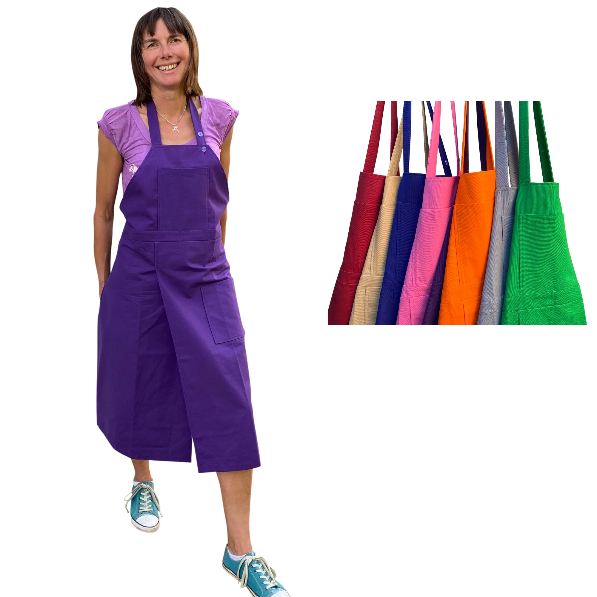 Potters Warehouse Pottery Apron Split Leg with an Adjustable neck strap and 2 pockets 8 Cotton Colours (Purple)
