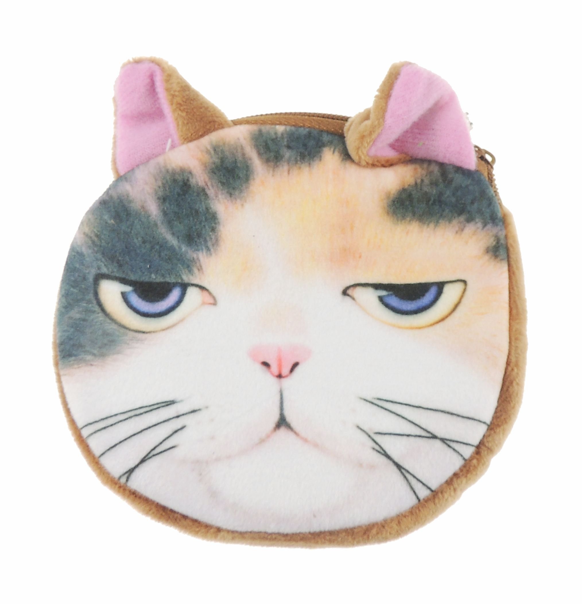 Womens Mens Cute Cat Kitten Kitty Animal Lovers Funny Christmas Birthday Gift Realistic Face Small Coin Change Money Makeup Zipper Holder Wallet Pouch Purse (Calico Half Open)