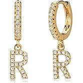 MYEARS Women Huggie Hoop Earrings Gold Initial A-Z Dangle Drop Cubic Zirconia 14K Gold Filled Small Simple Hypoallergenic Personalized Jewelry - 26 Letters