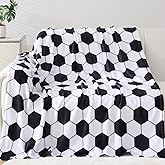 Niopos Soccer Blanket Soccer Gifts for Boys Girls 8-12 Coach Team Gifts Birthday Bedroom Stuff (Black White, 40x50 inch)