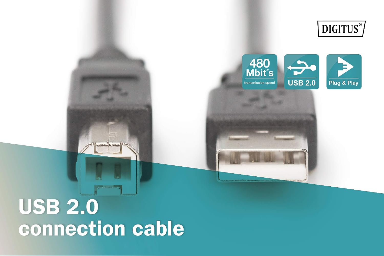 DIGITUS USB 2.0 cable - 1 m - USB A to Type B - 480 Mbps - connection cable for computers notebooks, hubs, printers - black - Image 5