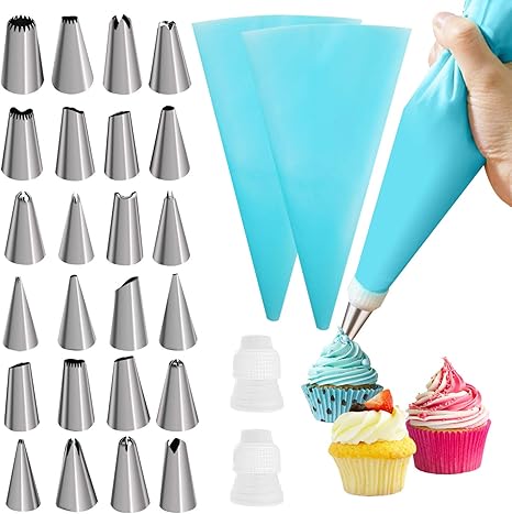 Amazon Com 31pcs Piping Bags And Tips Set 2 Reusable Pastry Bags With 24 Stainless Steel Decorating Icing Tips 3 Smoother 2 Couplers Silicone Icing Bags Tips For Cakes Cupcakes Cookies Baking Tools Kitchen 31pcs piping bags and tips set 2 reusable pastry bags with 24 stainless steel decorating icing tips 3 smoother 2 couplers silicone icing bags tips