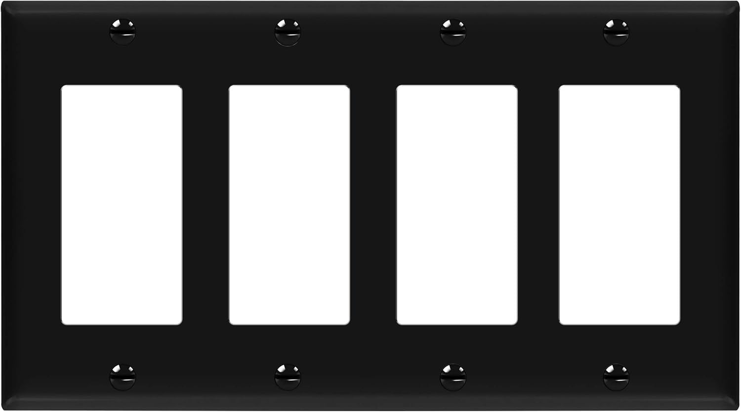 ENERLITES Decorator Light Switch or Receptacle Outlet Wall Plate, Size 4-Gang 4.50" x 8.19", Unbreakable Polycarbonate Thermoplastic, UL Listed, 8834-BK, Black