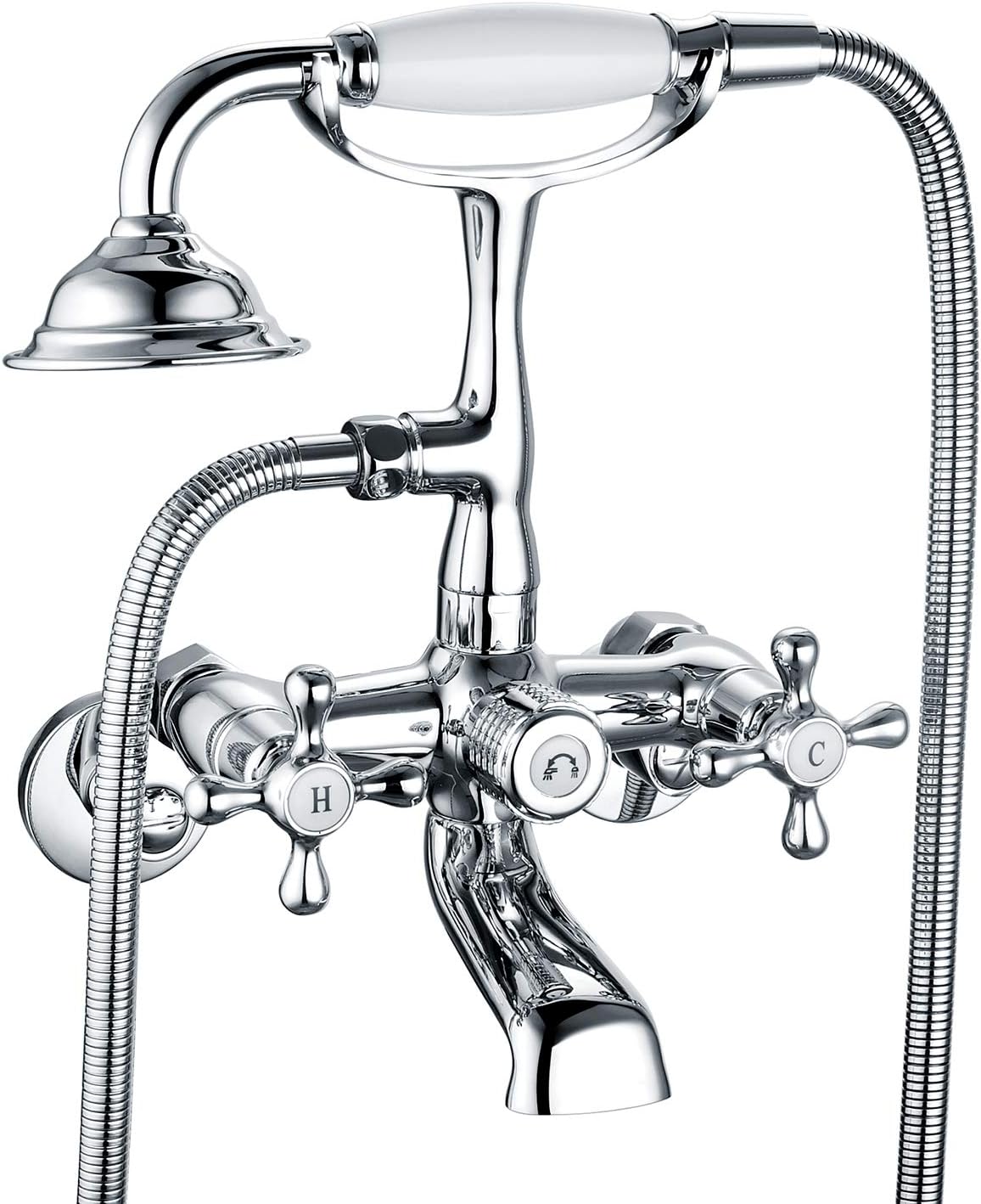Victoria Bathroom Tub Bathtub Bath Faucet with Hand Shower Wall Mounted Two Handles Chrome