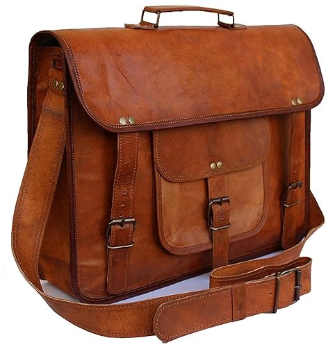 16 Inch Vintage Leather Messenger Bag Briefcase/Fits Upto 15.6 Inch Laptop for Man & Woman