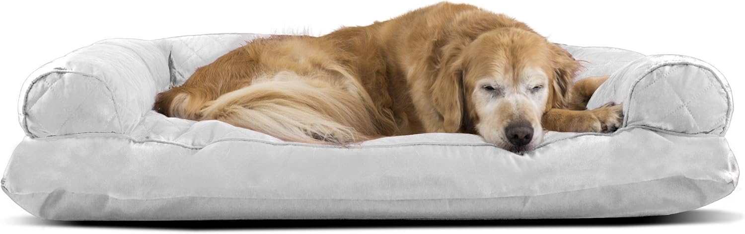 Furhaven Pet Dog Bed - Quilted Pillow Cushion Traditional Sofa-Style Living Room Couch Pet Bed with Removable Cover for Dogs and Cats, Silver Gray, Jumbo : Pet Supplies