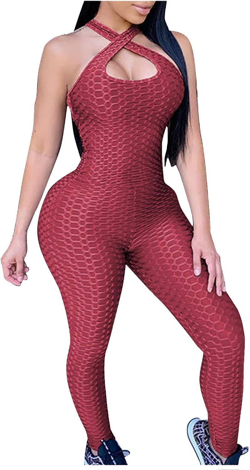 QTydnaio Damen Skinny Jumpsuit Plus Size Yoga Hose, Backless Yoga Übung Fitness Hose Tummy