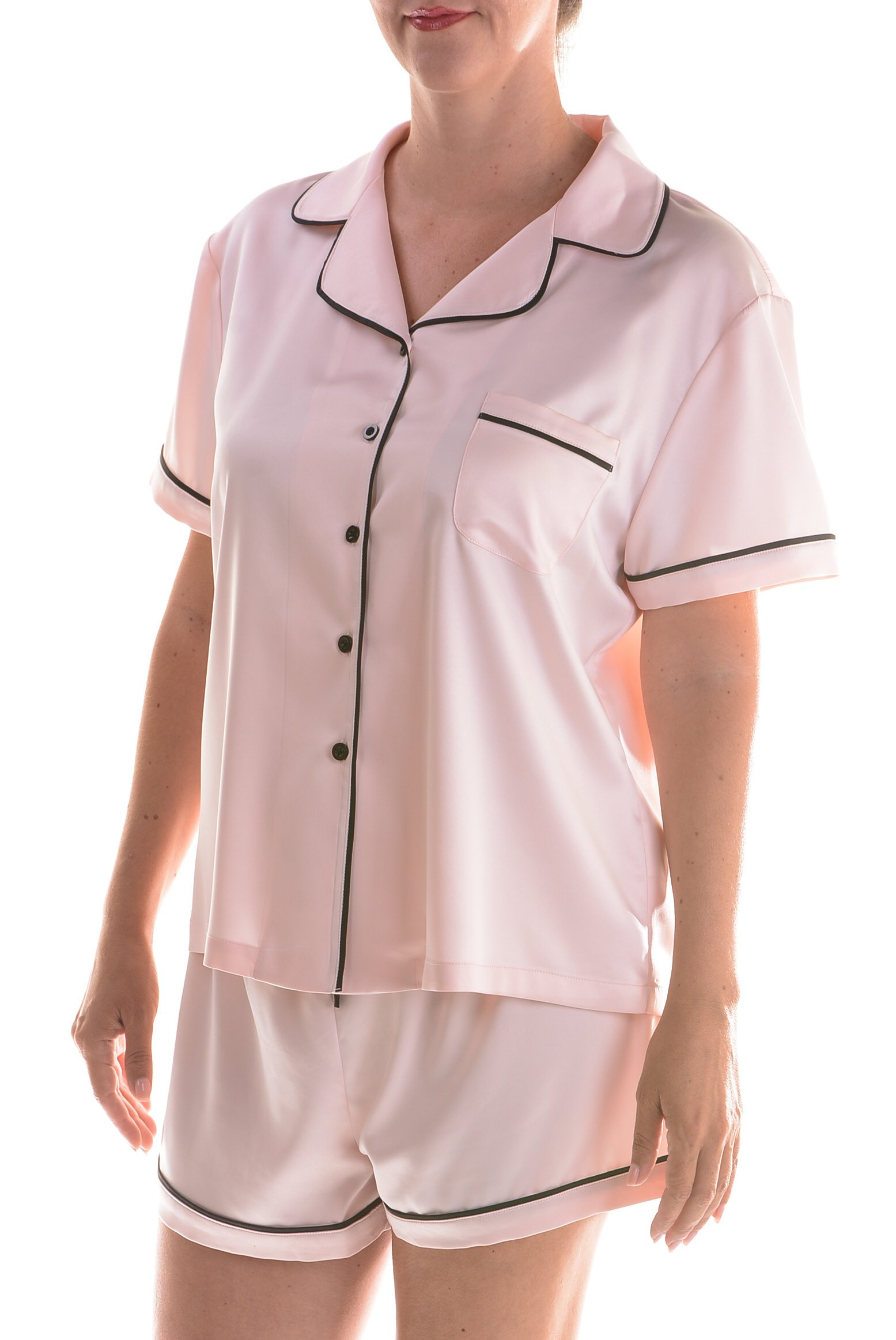 Sleep Luxe Women’s Blush Pink Satin Short Pajama Set