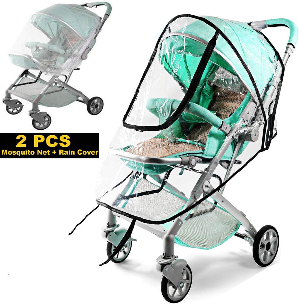 Stroller Rain Cover + Net (2 Piece Set), Waterproof Baby Infant Travel Weather Shield, Universal Size