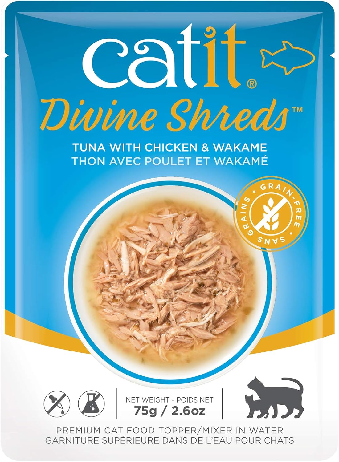 Catit Divine Shreds Wet Cat Food Toppers, Tuna with Chicken & Wakame