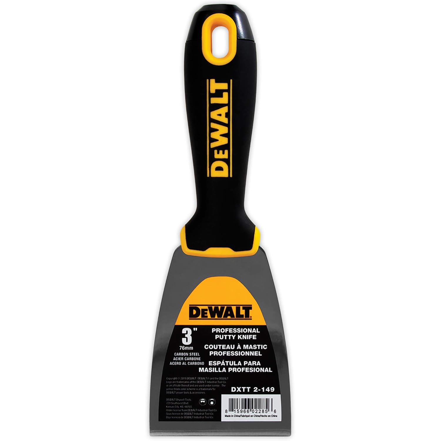 DEWALT 3-Inch Putty Knife | Carbon Steel w/Soft Grip Handle