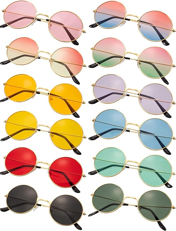 Lot De 10 Lunettes De Soleil Rétro Petit Cadre – Colorées – Style Hippie – Lentilles AC Colorées