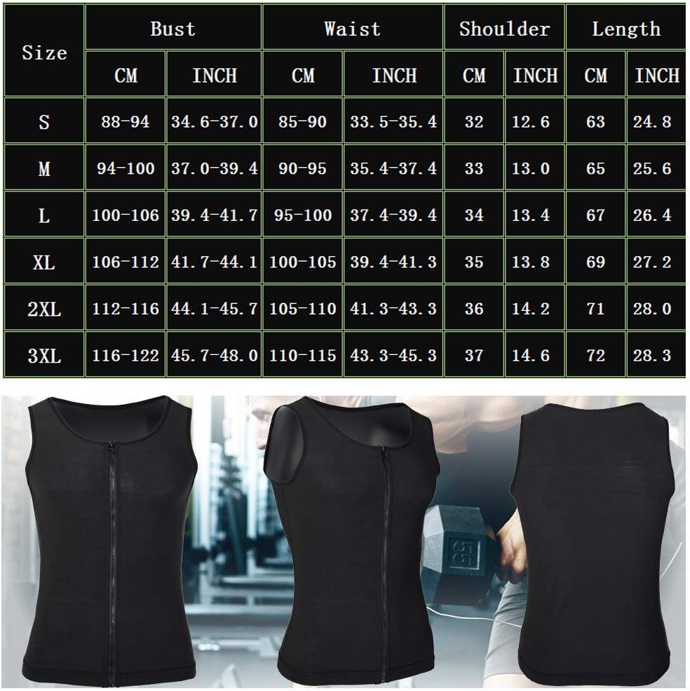 HOMETA Men Waist Trainer Sauna Vest Sweat Body Shaper Slimming Polymer Weight Loss Zipper Tank Top Premium Workout Shirt: Clothing