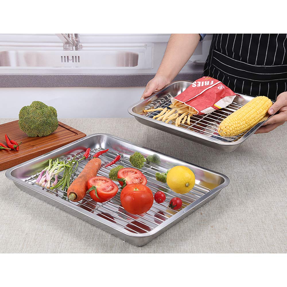 Disumos Baking Sheet with Rack Set Stainless Steel Baking Pan and Cooling Rack Rectangle Baking Pans Tray Sheet with Cooling Rack - Pack of 4 (2 Sheets + 2 Racks)