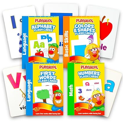 Playskool Flash Cards - 4 Sets of Flash Cards (Alphabet, Numbers, Colors and Shapes, First Words) - Packaging May Vary