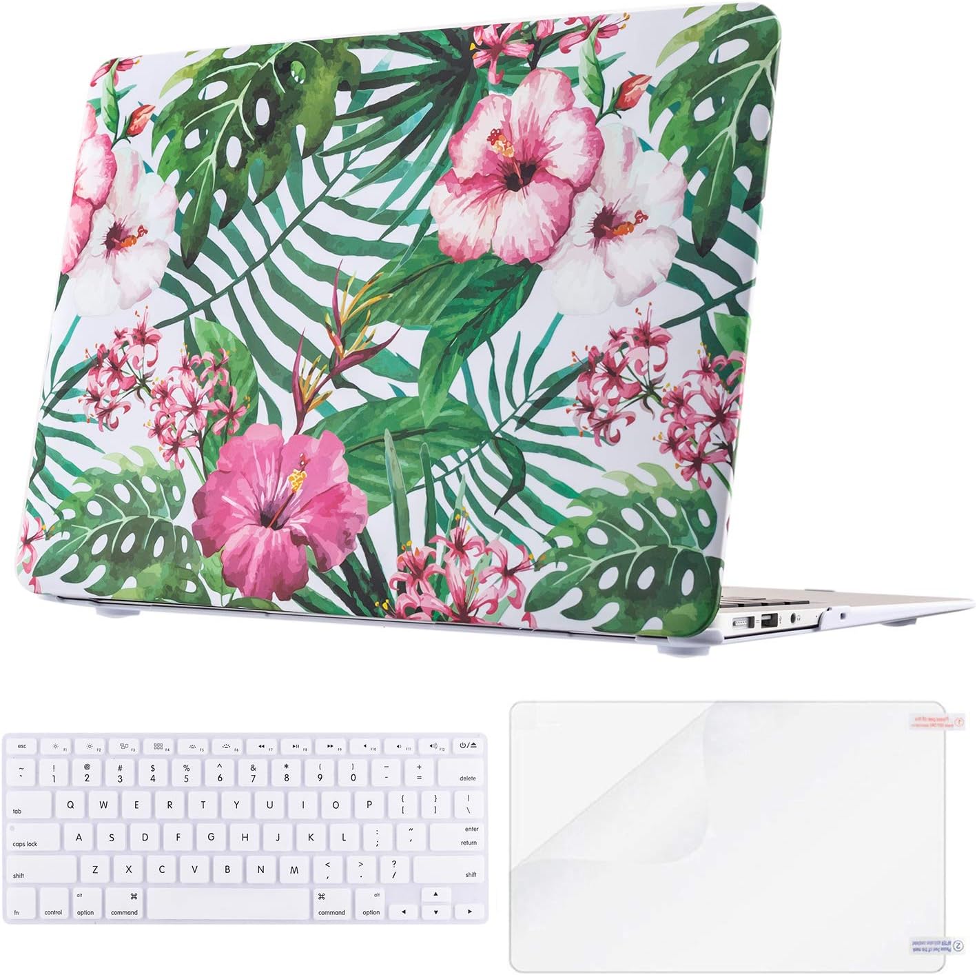 TeenGrow MacBook Air 13 Inch Case, Rubberized Plastic Protective Hard Laptop Case Shell Set for Mac Air 13" (Model: A1369/A1466) (Tropical Flower)
