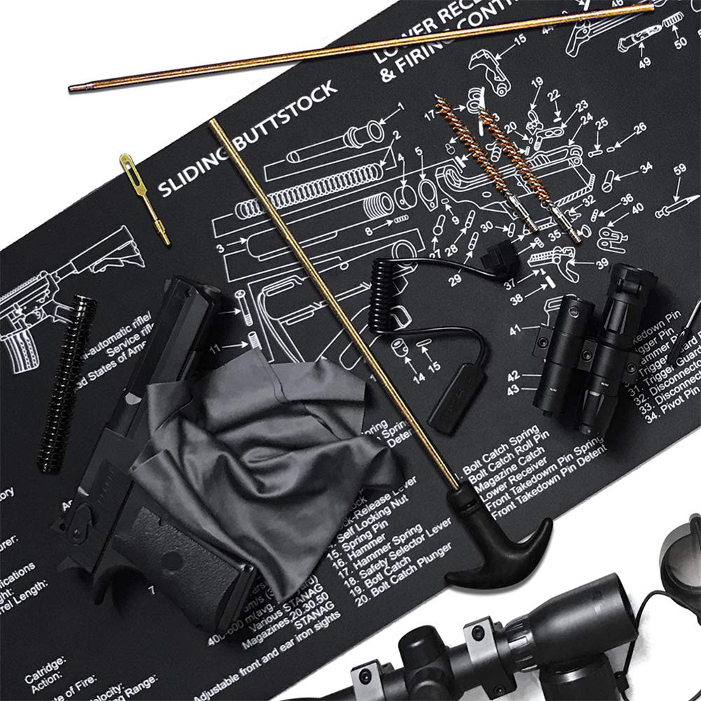 YFEEX Gun Cleaning Mat Pad (36.2\'\' X 12.2\'\')-Ar 15 Gun Cleaning Mat with Cotton Swabs & Cleaning Cloth | 3.5 mm | Long, Black Gun Cleaning Pad for Most Rifles