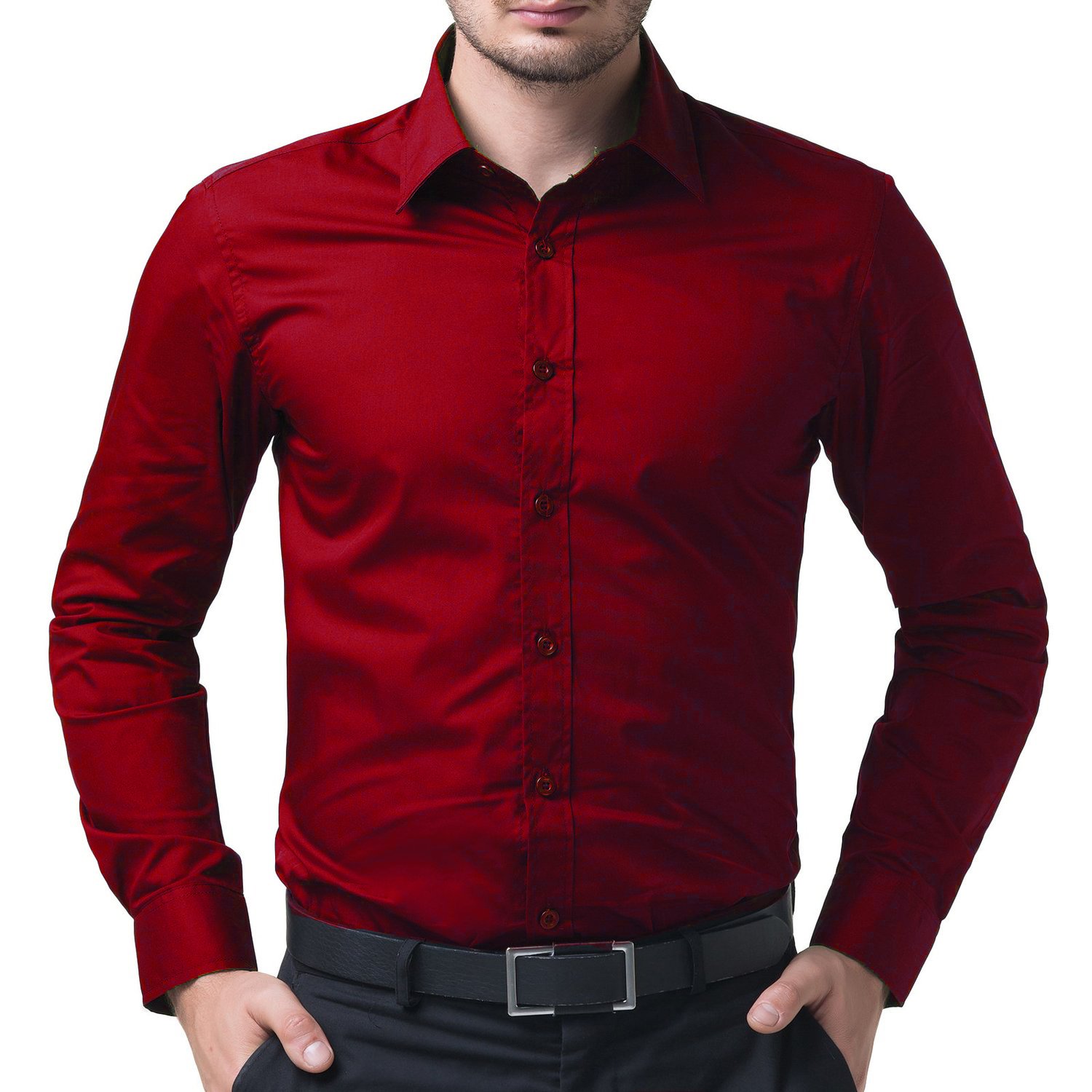 being fab men's solid 100% cotton regular fit casual red shirt