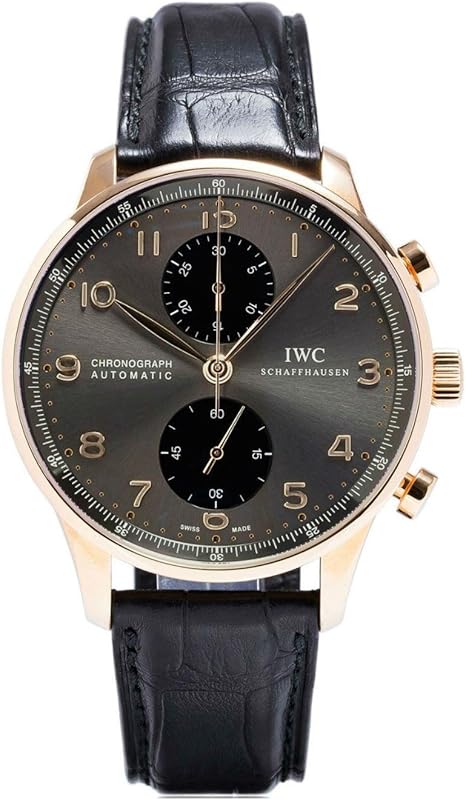 IWC Portuguese Grey Dial Chronograph Rose Gold Leather Automatic Mens Watch IW371482