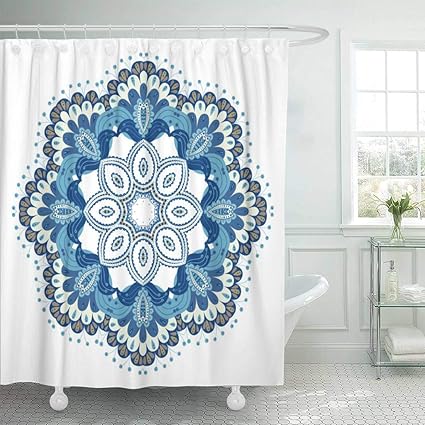 Amazon Com Emvency Fabric Shower Curtain With Hooks Blue Batik