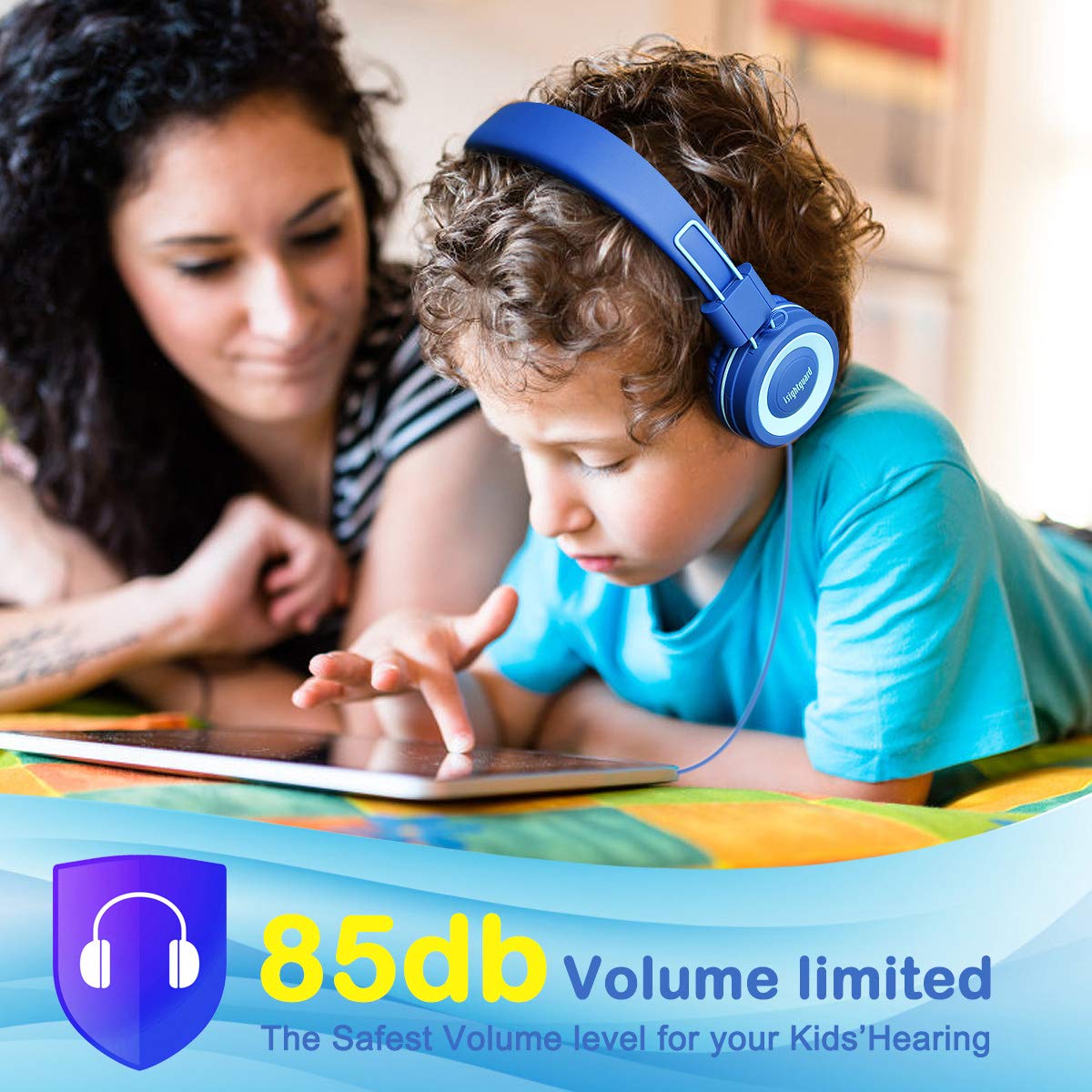 Kids Headphones,Isightguard Wired Headphones Kids, Adjustable Headband,Foldable Headsets, Tangle-Free Wires, 3.5mm Audio Cable, 85dB Volume Limited,Childrens Headphones on Ear (Blue)