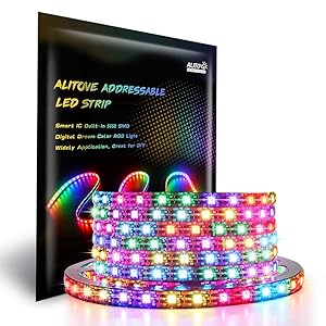 ALITOVE WS2812B Addressable 300 Pixels RGB LED Strip Light 5m/16.4ft Programmable Dream Color Digital LED Flexible Strip Pixel Light Waterproof IP65 5V DC Black PCB for Arduino Raspberry Pi Project