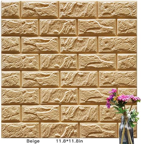 Amazon Sanvu 3dのレンガパターン壁紙のステレオの壁のステッカー 居間の背景の自己接着壁紙 30cm 30cm 壁紙シール 自己粘着 防水 クリーム色 壁紙