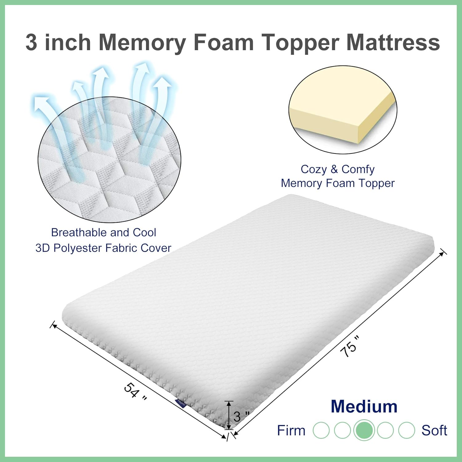ANONER 3 inch High Density Memory Foam Mattress Topper for Back Pain with Removable&Washable Cover Cool Gel-Infused Mattress Pad for Full Size Bed, Full: Furniture & Decor
