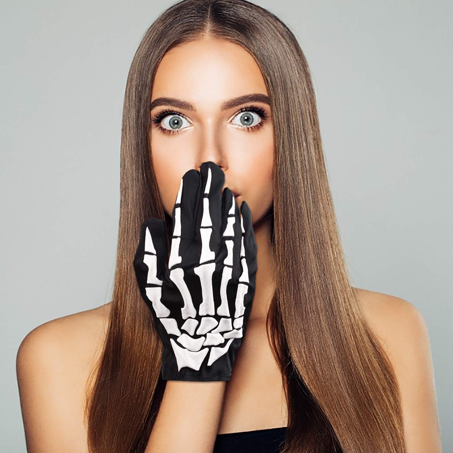 ZOYLINK 2 Pares de Guantes de Halloween Scary Skeleton Novelty Gloves con 2 mascarillas de Ciclismo