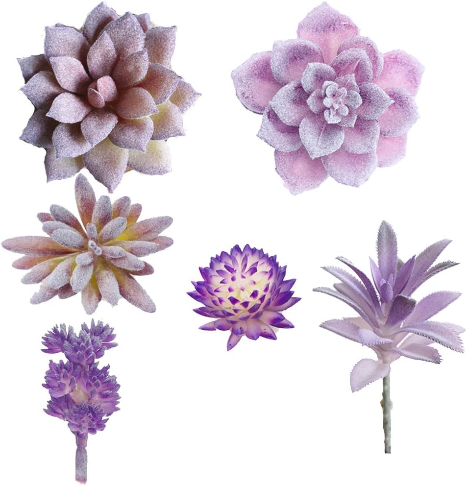 Aisamco 6 Pcs Artificial Succulents Assorted Faux Succulent in Different Purple Fake Hanging Succulents Textured Faux Succulent for Plants Wall Decoration DIY Materials Wedding Centerpieces