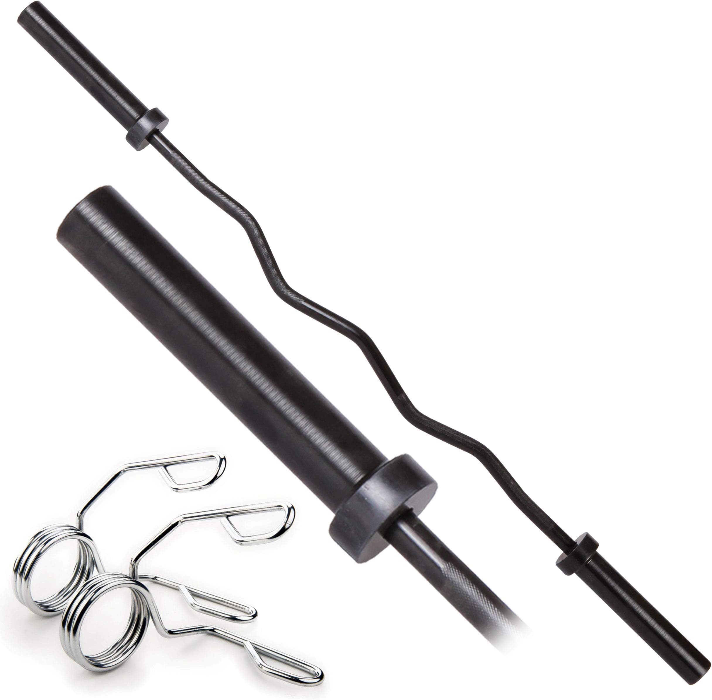 Lions 5ft Olympic 2" Bar EZ Curl Bodybuilding Weighlifting Iron Barbell Bars With Spring Collars