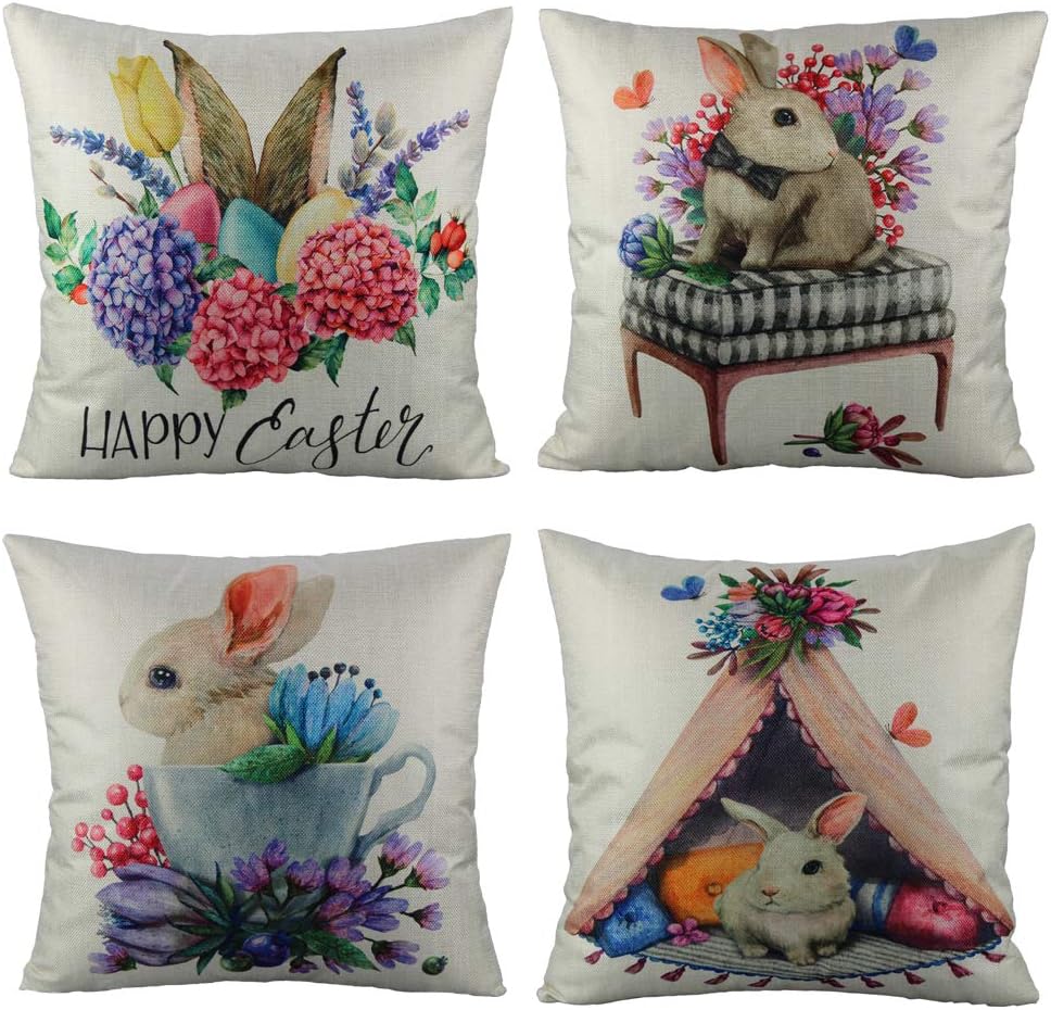 Easter Pillow Covers 18x18 Set of 4 Spring Home Decor Farmhouse Pillow