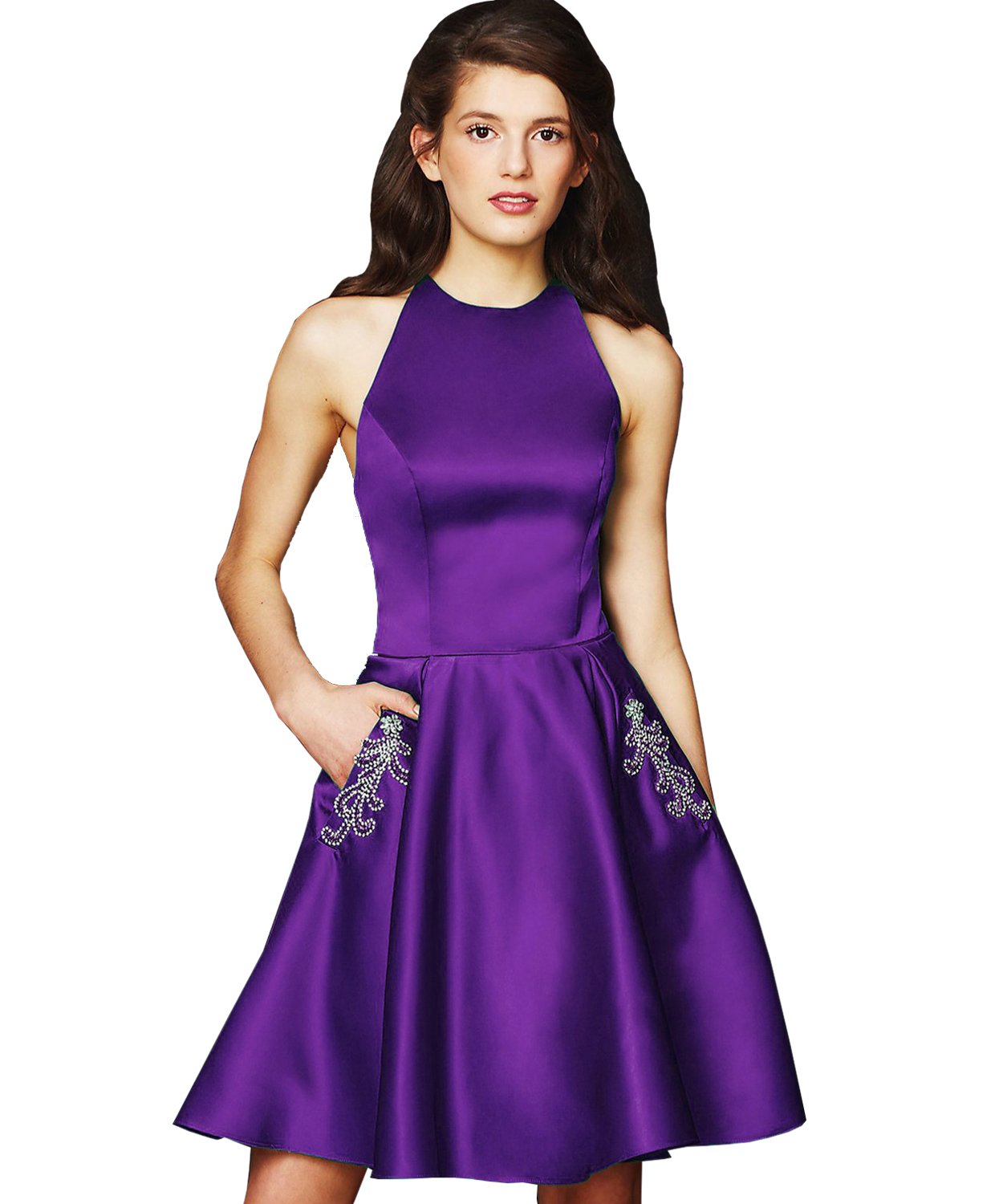purple satin homecoming dress