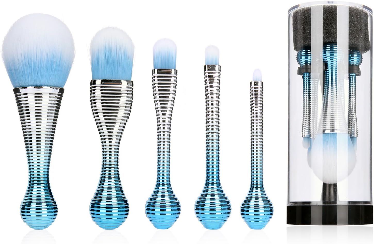 Lolippop Makeup Brushes Set, 5pcs Professional Tiny Face Brush with Holder for Cosmetics Foundation Eye Shadow Lip Brushes in Portable Travel Case with Bracket for Easy Hang & Dry-Lollipop Brushes-Blue