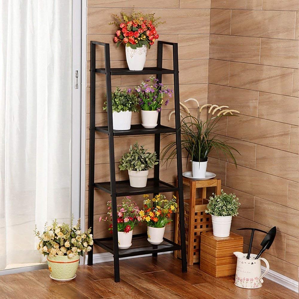 XQY Soporte de Flores para Interiores, Trapezoidal Negro, Cuatro ...