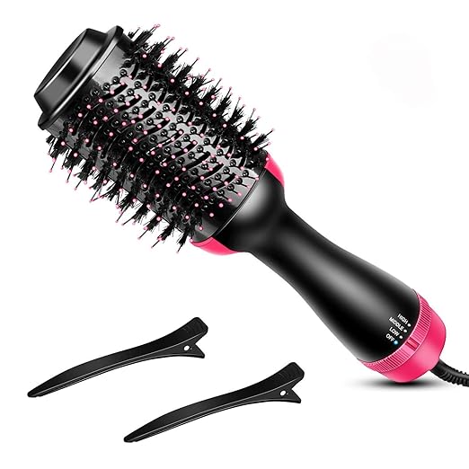 Darsy Hair Dryer Brush and Hot Air Brush, Hair Straightner Brush 3 in 1 Electric Hair dryer Volumizer with Ion Curling Dryer Brush (Black)
