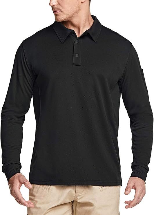 CQR Men's Long Sleeve Tactical Work Shirts, Dry Fit Lightweight Polo Shirts, Outdoor Performance 