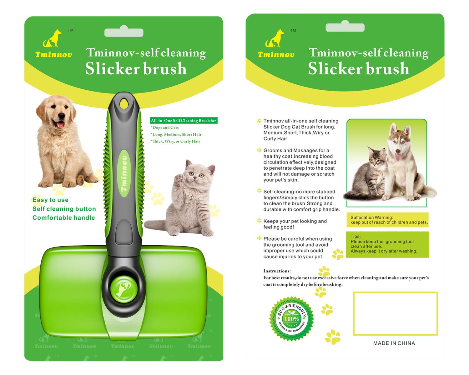 Tminnov Self Cleaning Slicker Brush, Dog Brush / Cat Brush for Shedding and Grooming, Deshedding Tool for Pet - Gently Removes Long and Loose Undercoat, Mats and Tangled Hair: Beauty