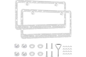 GaRhomxy Bling License Plate Frames for Women, 2 Pack Handcrafted Sparkly Rhinestone Car Accessories, Premium Stainless Steel Frame with 1000+ Faceted Glass Crystals & Free Glitter Caps (White)