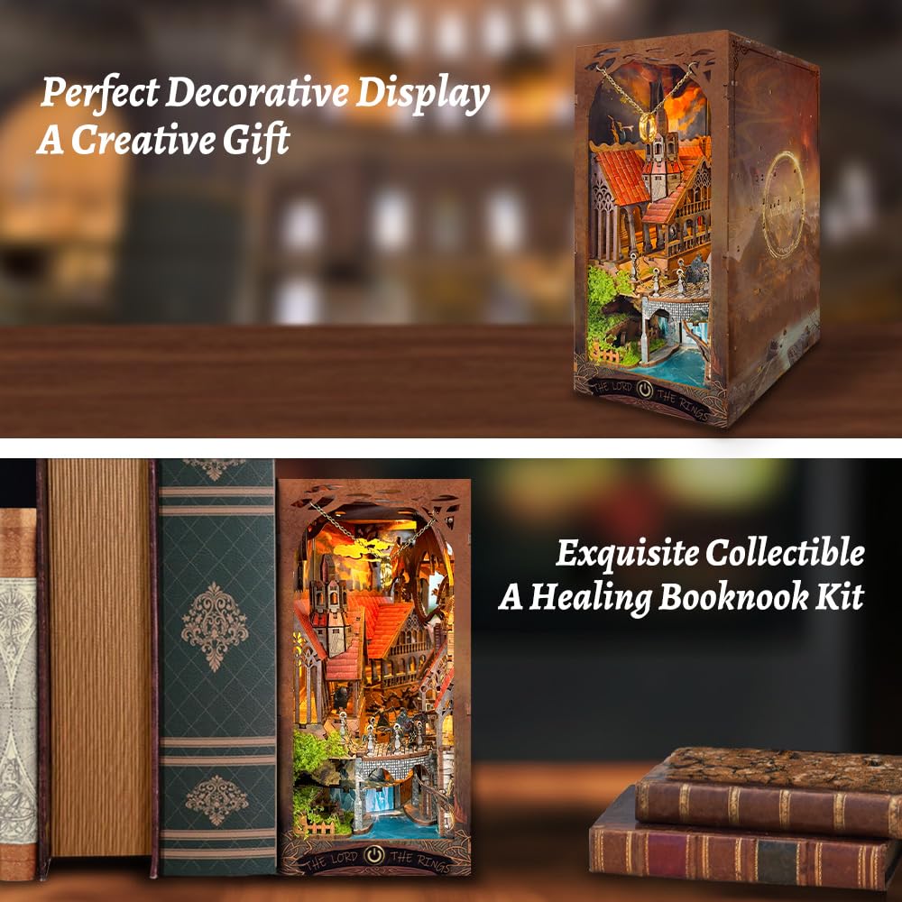 Strucwood Book Nook Kit with LED Light - 3D Wooden Puzzles Book Nook for Book Shelf Decor - DIY Dollhouse Kit - Book Nook Decor with Dust Cover - Magic Book Nook (SQ-05)