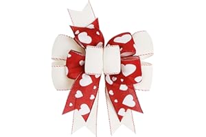 SIMISI RIBBON Burlap Wired Valentine Bow Red Bows with Heart Print for Wreath, Wedding Decorations (9.5 x 13 inch)