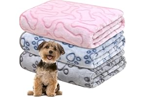 GORGELLY 1 Pack 3 Dog Blankets for Small Dogs, Soft Fleece Dog Blanket Fluffy Pet Blanket Warm Sleep Mat Cute Paw Print Puppy Cat Blanket, Flannel Throw for Washable Dog Bed, Blanket for Dogs, 23"X16"