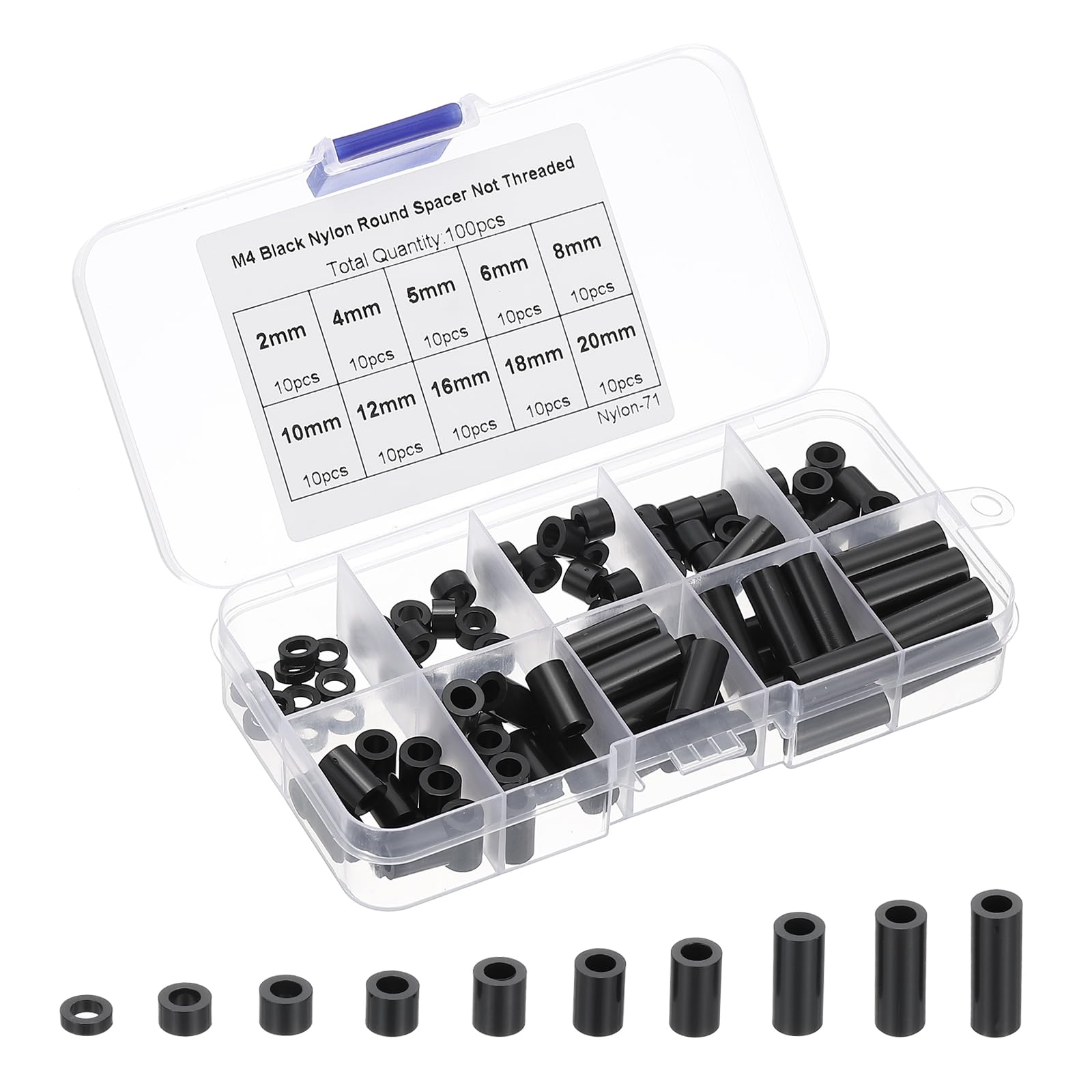 PATIKIL M4 Nylon Spacer, 100Pcs Round Spacer Standoff Non-Threaded Assortment Electrical Outlet Spacers for PCB Motherboard, Circuit Board, Switch and Receptacle, Black — image 1