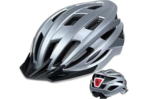 AISSTXOER Bike Helmet for Adult Men Women with Multi-Mode Rear LED Light, with Suggested Fit 56-62cm, Lightweight with Adjustable Dial, Side and Chin Strap, Carbon Black Shiny Surface