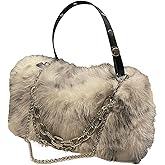 MakeMeChic Women's Faux Fur Studded Shoulder Handbags Chain Strap Y2K Shopping Crossbody Bags