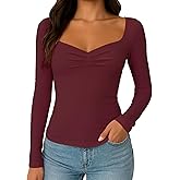 TiulZial Women's Long Sleeve Shirts Going Out Tops Basic Cute Pleated Sweetheart Neck Y2K Fall T Shirts