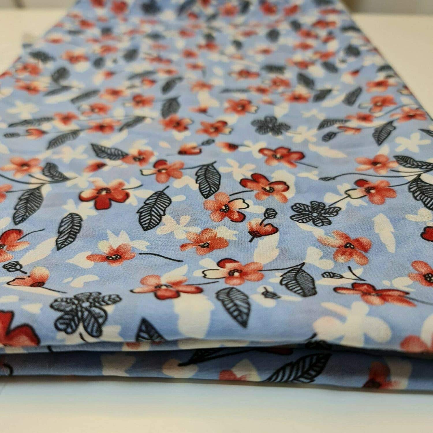 Spring New Floral Printed Soft Poly Crepe Dress Drape Craft Fabric 58" (Print 1-13) (Print 11, 2 Meter (Continuous Length))