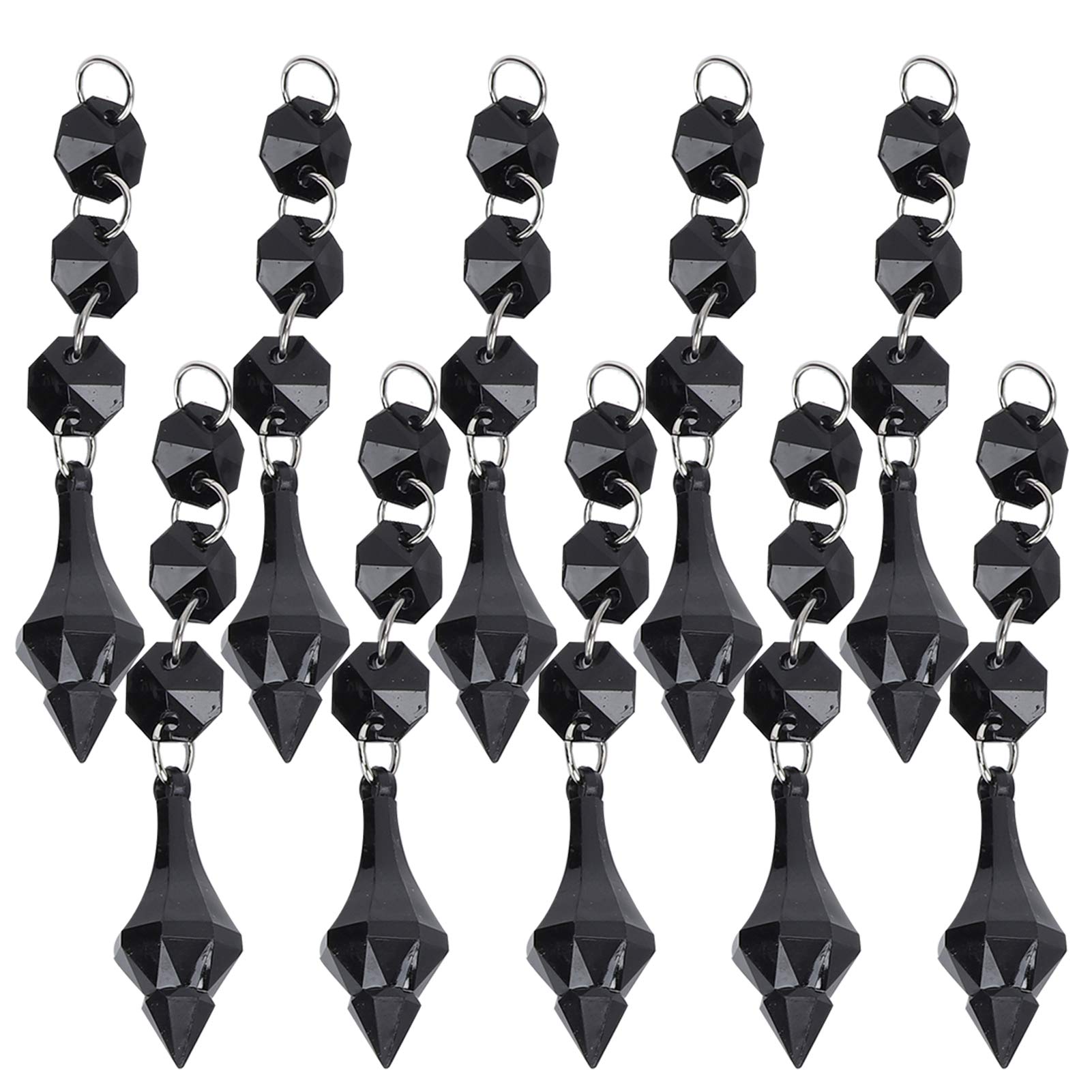 Hanging Crystals,10Pcs Black Acrylic Tapered Chandelier Pendants Beads Crystal Beaded Droplet Ceiling Light Hanging Decorations for Wedding Party Centerpiece Tree Lamp Decoration